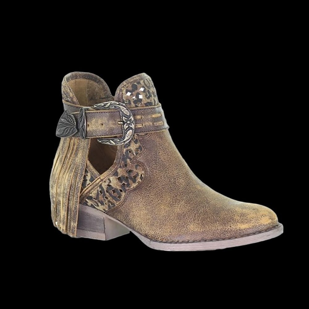Circle G by Corral Women's Brown Fringe & Harness Shortie Boot Q0171